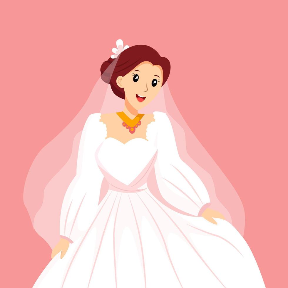 Bride with White Dress Character Design Illustration vector