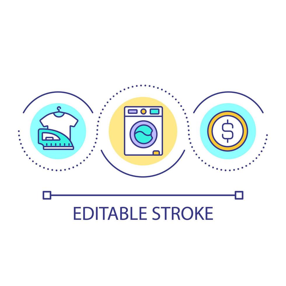 Laundry during roadtrip loop concept icon. Laundromat usage. Keep clothes clean while travelling abstract idea thin line illustration. Isolated outline drawing. Editable stroke. vector