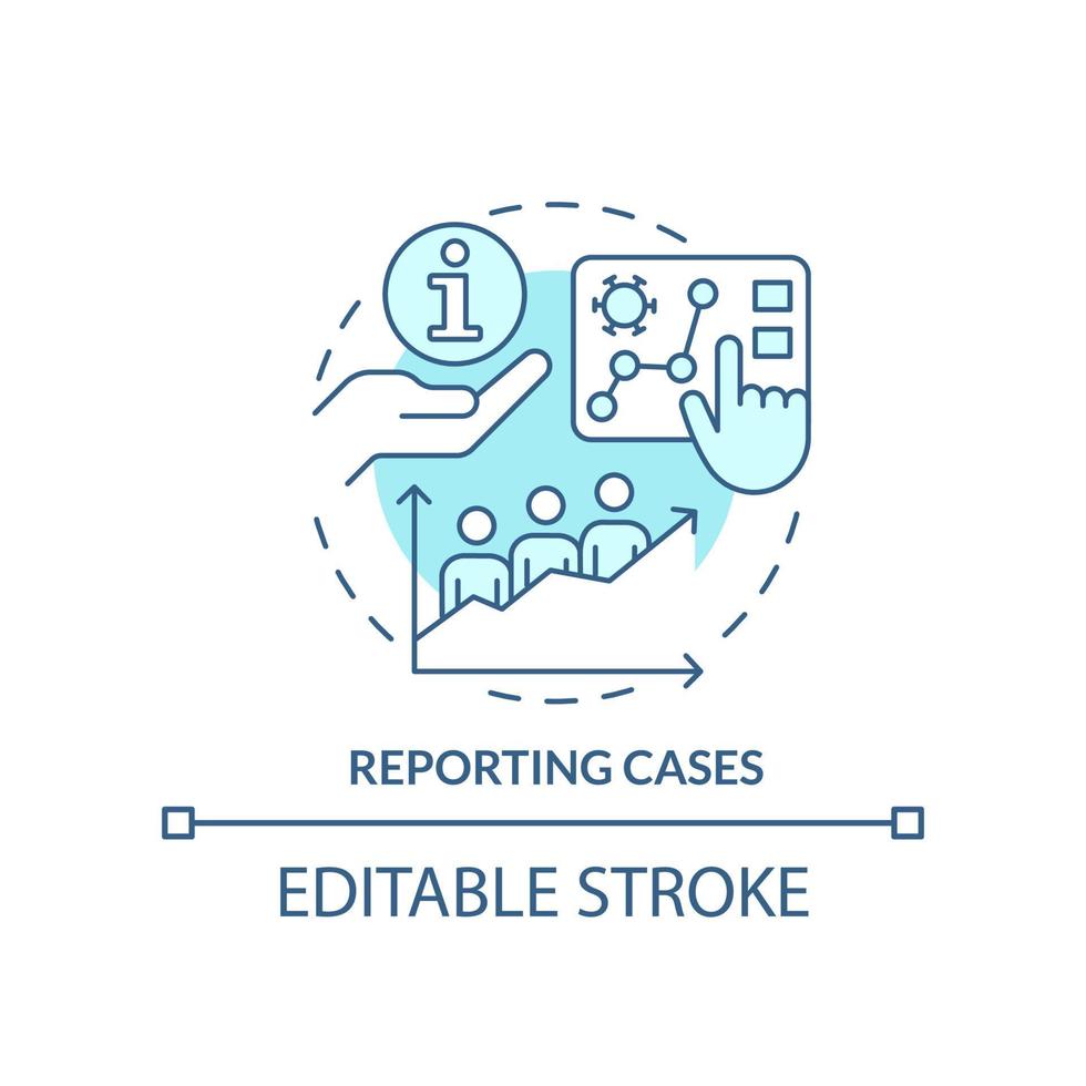 Reporting cases turquoise concept icon. Data presentation. Disease monitoring abstract idea thin line illustration. Isolated outline drawing. Editable stroke. vector