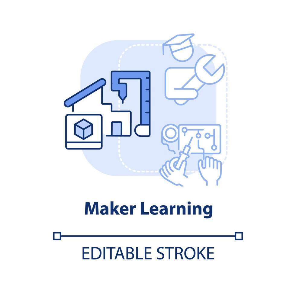 Maker learning light blue concept icon. Hand-on activities. Trend in education abstract idea thin line illustration. Isolated outline drawing. Editable stroke. vector