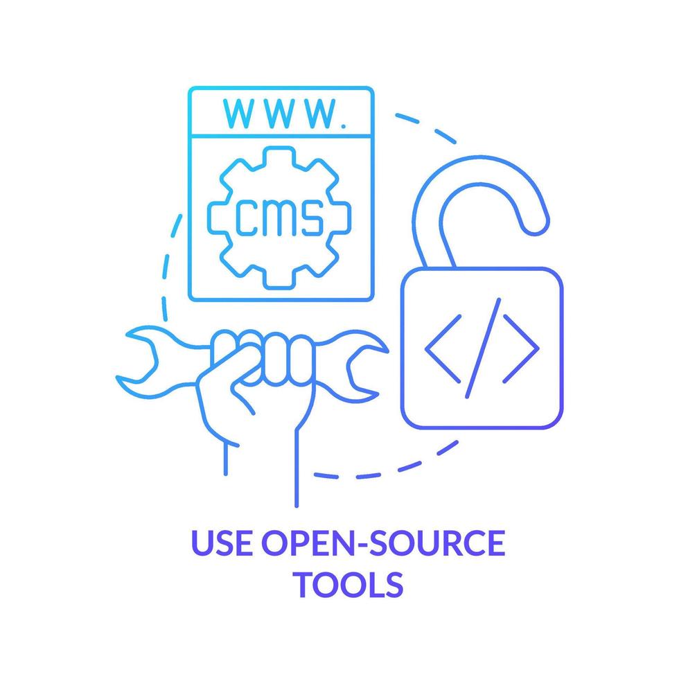 Use open-source tools blue gradient concept icon. Professional looking website design abstract idea thin line illustration. Programming. Isolated outline drawing. vector
