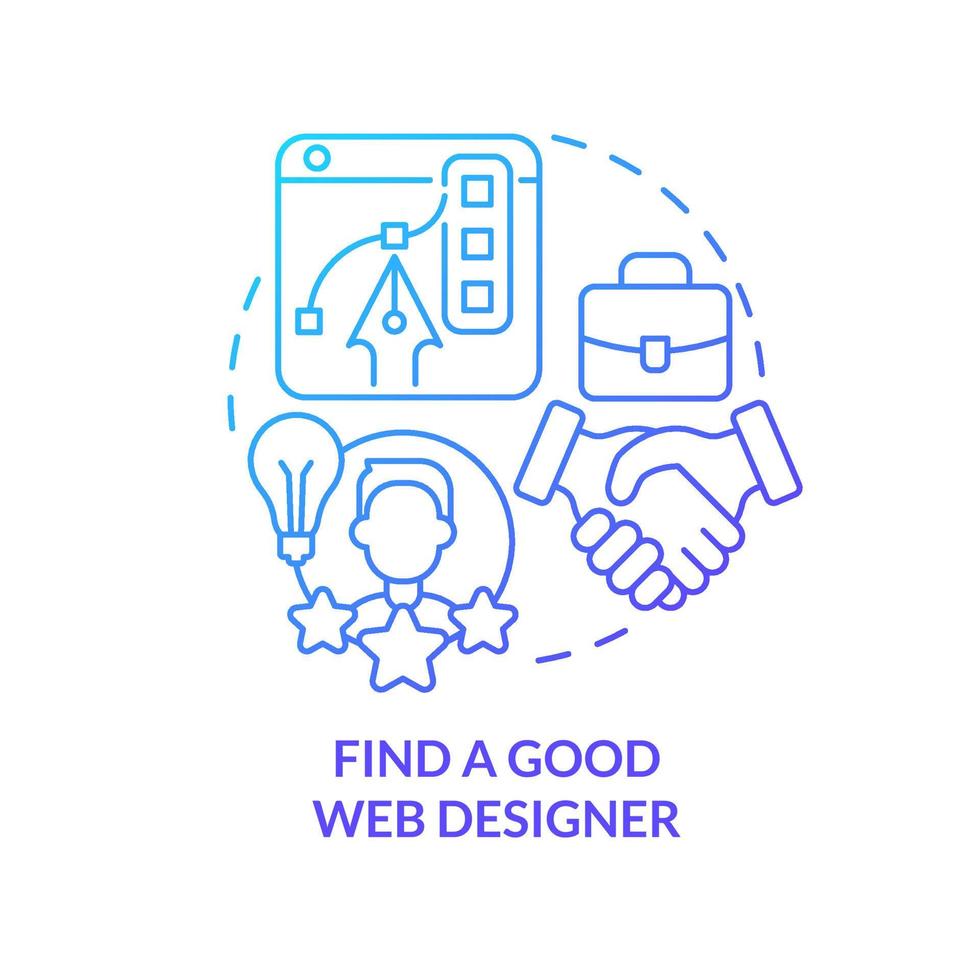 encuentre un buen icono de concepto de degradado azul de diseñador web. construyendo un mejor sitio web idea abstracta ilustración de línea delgada. mercado independiente. dibujo de contorno aislado. vector