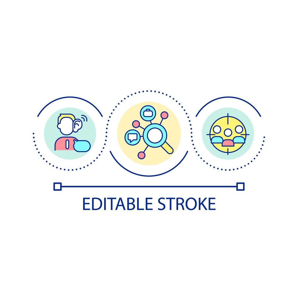Target audience analysis loop concept icon. Learning customer preferences abstract idea thin line illustration. Investigate consumer choices. Isolated outline drawing. Editable stroke. vector