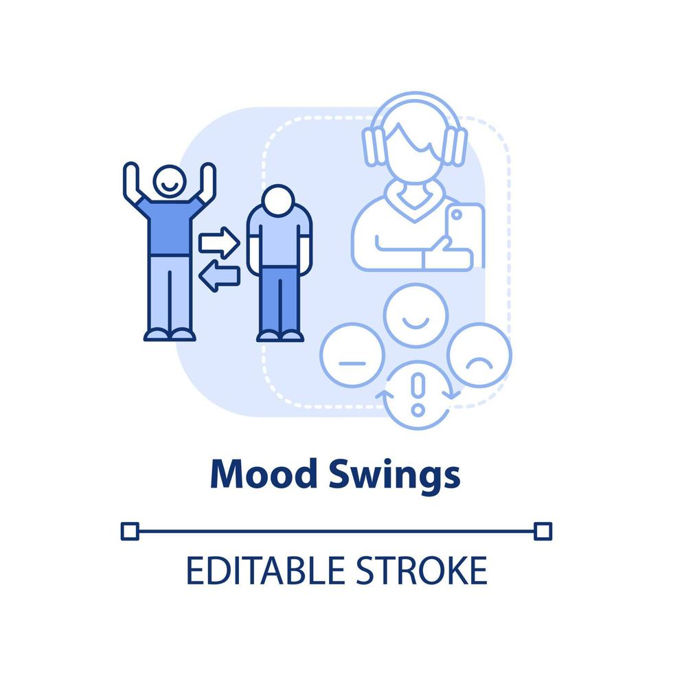 Mood swings light blue concept icon. Teenage issue abstract idea thin line illustration. Hormonal shifts. Bipolar disorder. Isolated outline drawing. Editable stroke. vector
