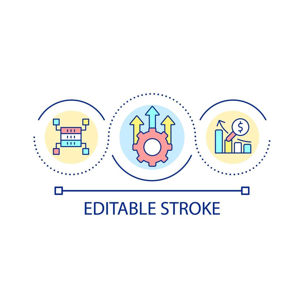Tools to boost productivity loop concept icon. Marketing analytics software abstract idea thin line illustration. Forecasting performance. Isolated outline drawing. Editable stroke. vector