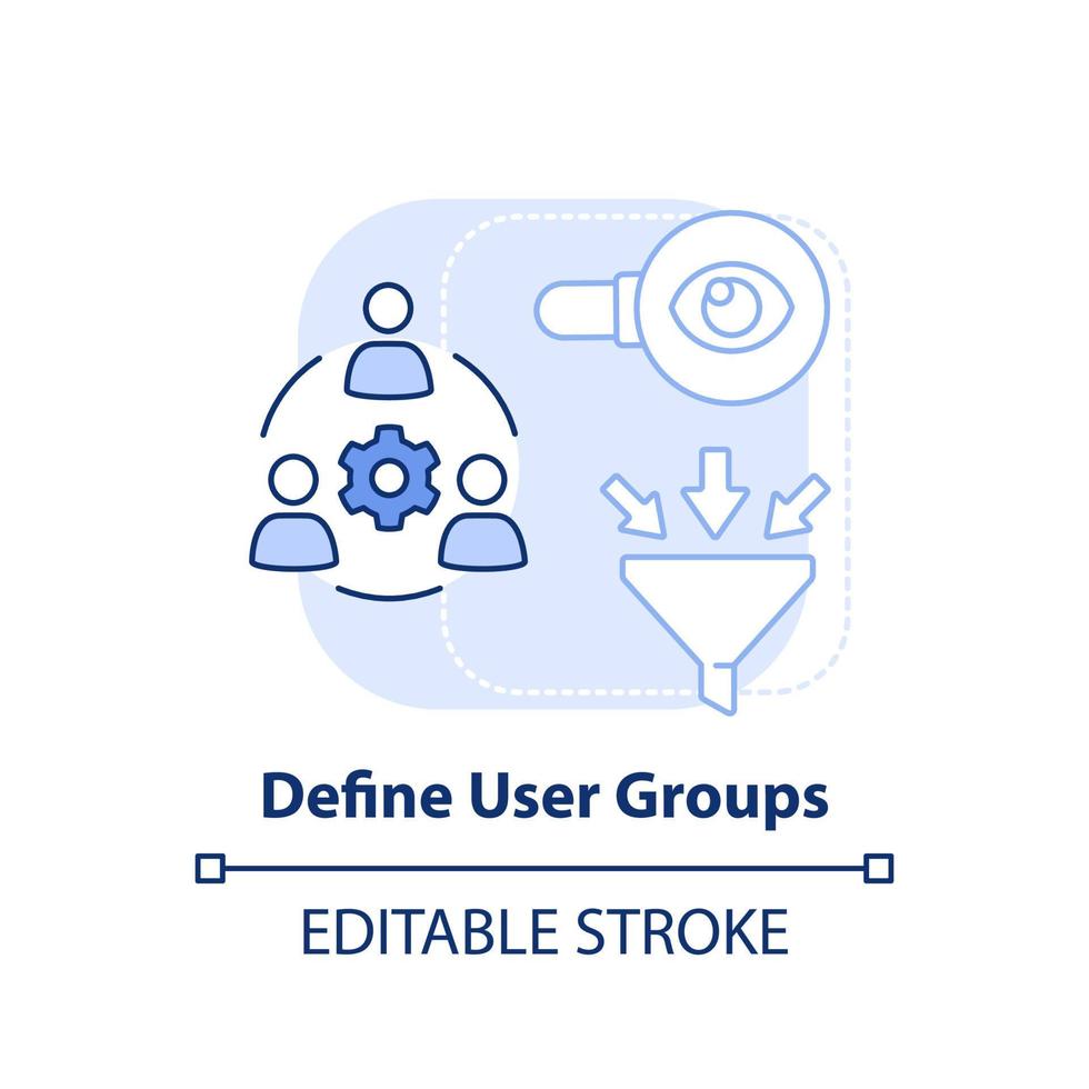 Define user groups light blue concept icon. Maas introduction component abstract idea thin line illustration. Isolated outline drawing. Editable stroke. vector
