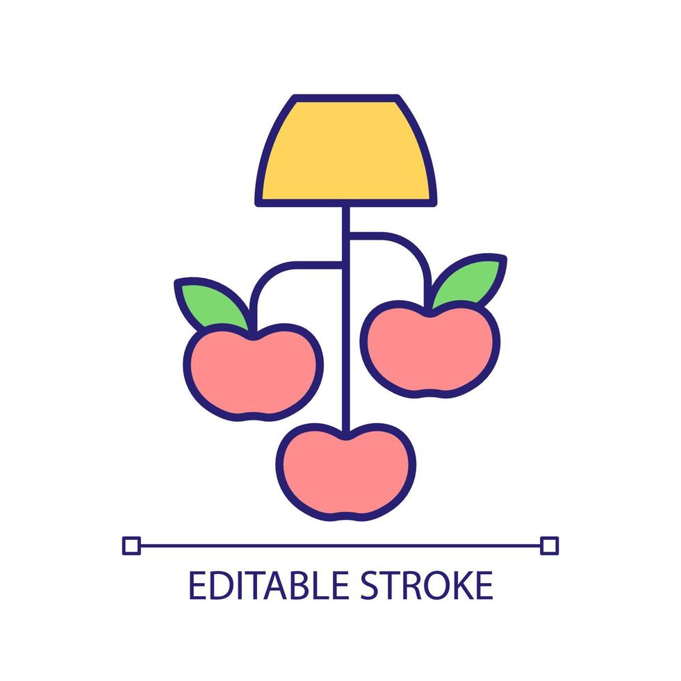Hanging tomatoes RGB color icon. Upside down gardening. Growing vegetables. Horticultural practice. Isolated vector illustration. Simple filled line drawing. Editable stroke.