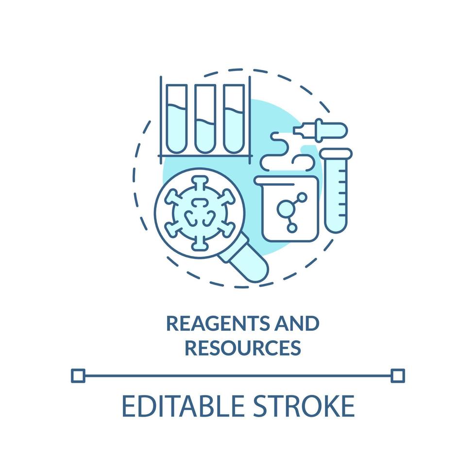 Reagents and resource turquoise concept icon. Pandemic preparedness preclinical study abstract idea thin line illustration. Isolated outline drawing. Editable stroke. vector