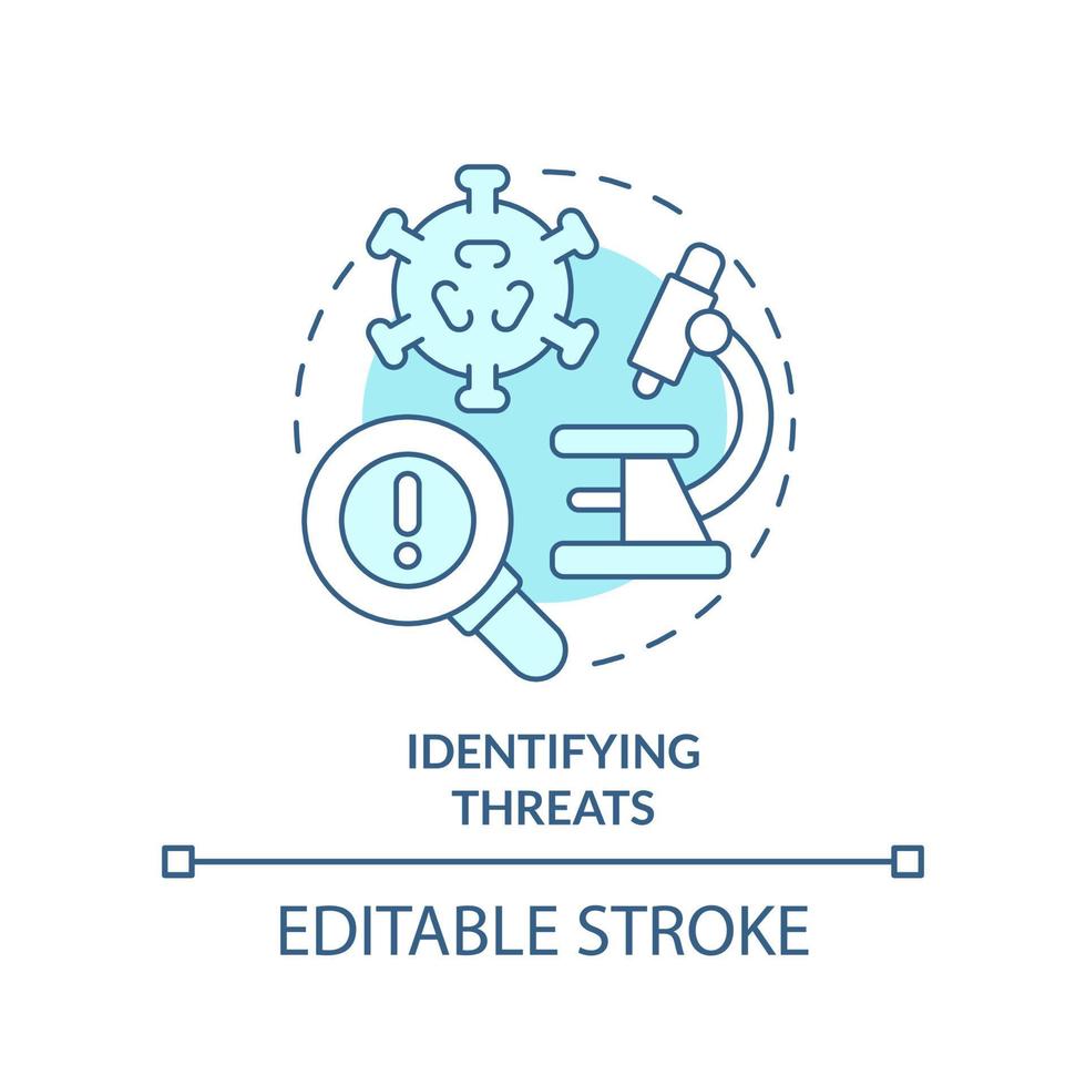 Identifying threats turquoise concept icon. Goal for pandemic preparedness plan abstract idea thin line illustration. Isolated outline drawing. Editable stroke. vector