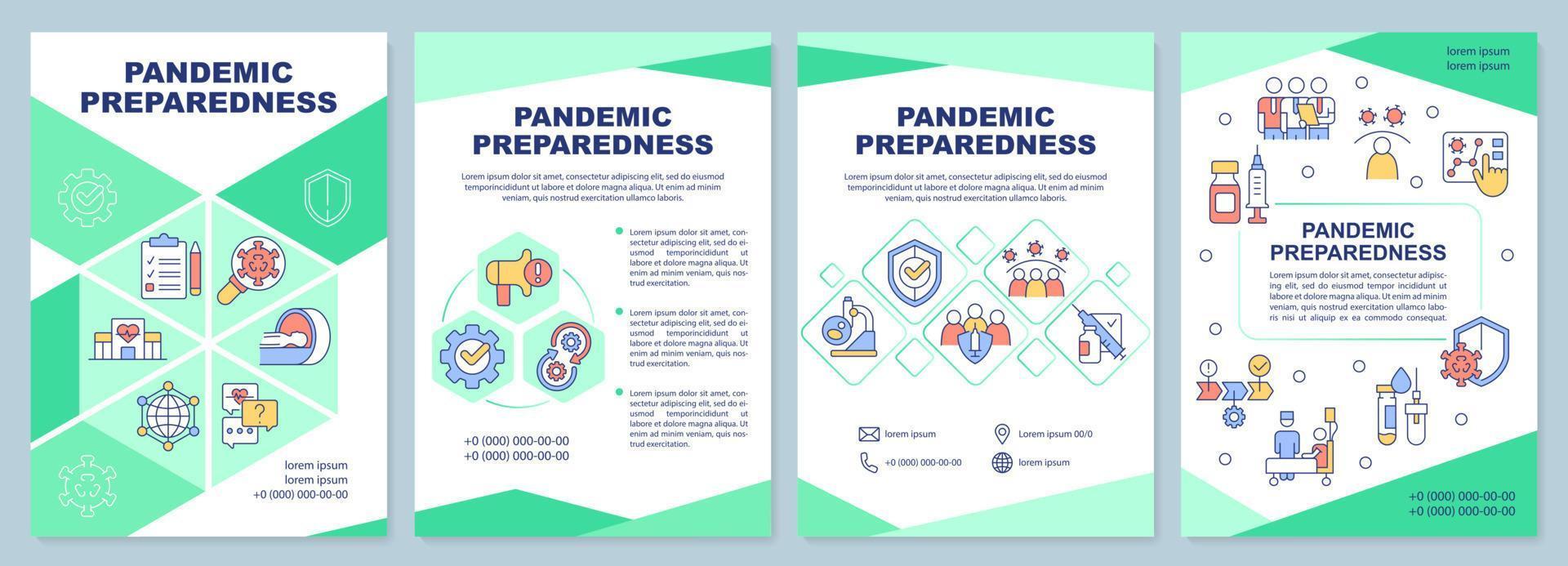 Pandemic preparedness green brochure template. Leaflet design with linear icons. Editable 4 vector layouts for presentation, annual reports.