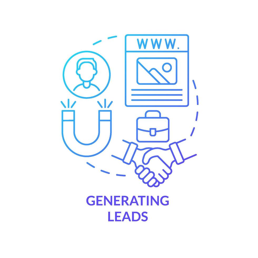 Generating leads blue gradient concept icon. Websites classification abstract idea thin line illustration. Content strategy. Attract clients. Isolated outline drawing. vector