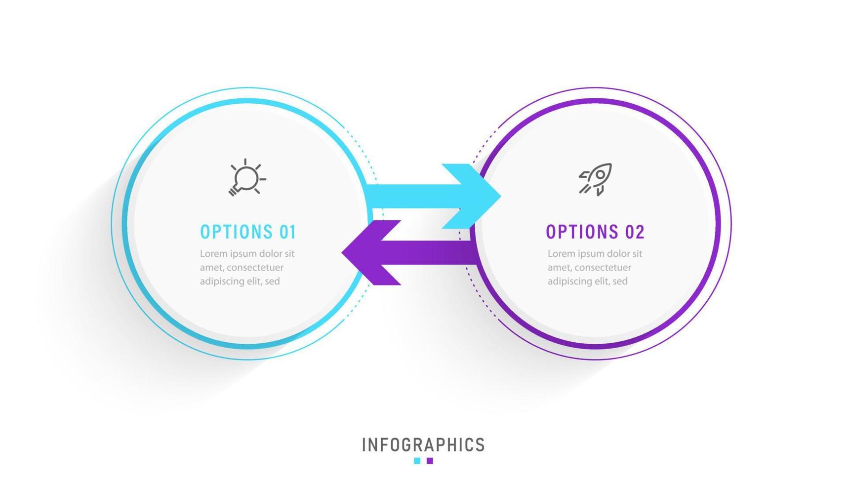 plantilla de diseño de etiquetas infográficas vectoriales con iconos y 2 opciones o pasos. se puede utilizar para diagramas de proceso, presentaciones, diseño de flujo de trabajo, banner, diagrama de flujo, gráfico de información. vector