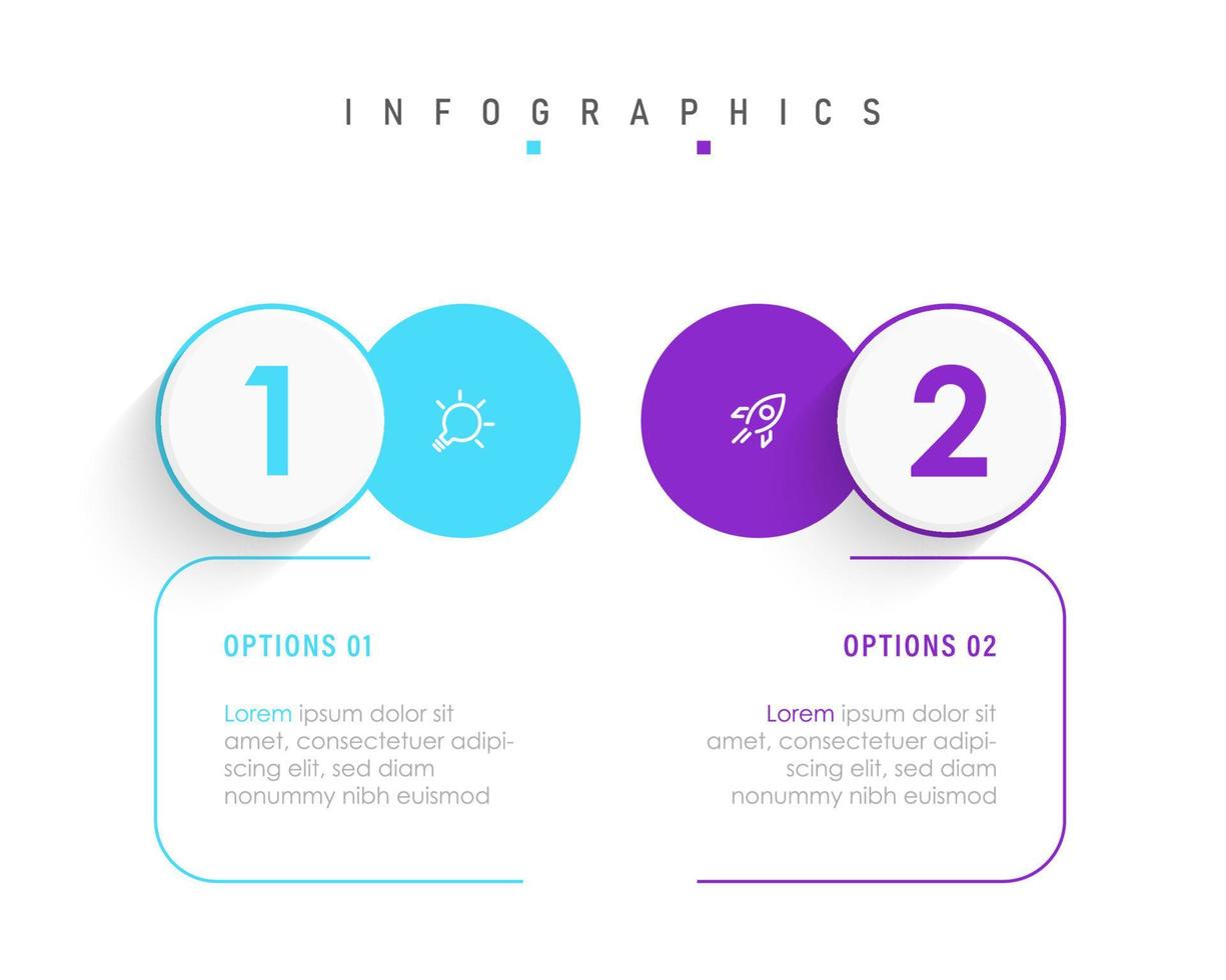 plantilla de diseño de etiquetas infográficas vectoriales con iconos y 2 opciones o pasos. se puede utilizar para diagramas de proceso, presentaciones, diseño de flujo de trabajo, banner, diagrama de flujo, gráfico de información. vector