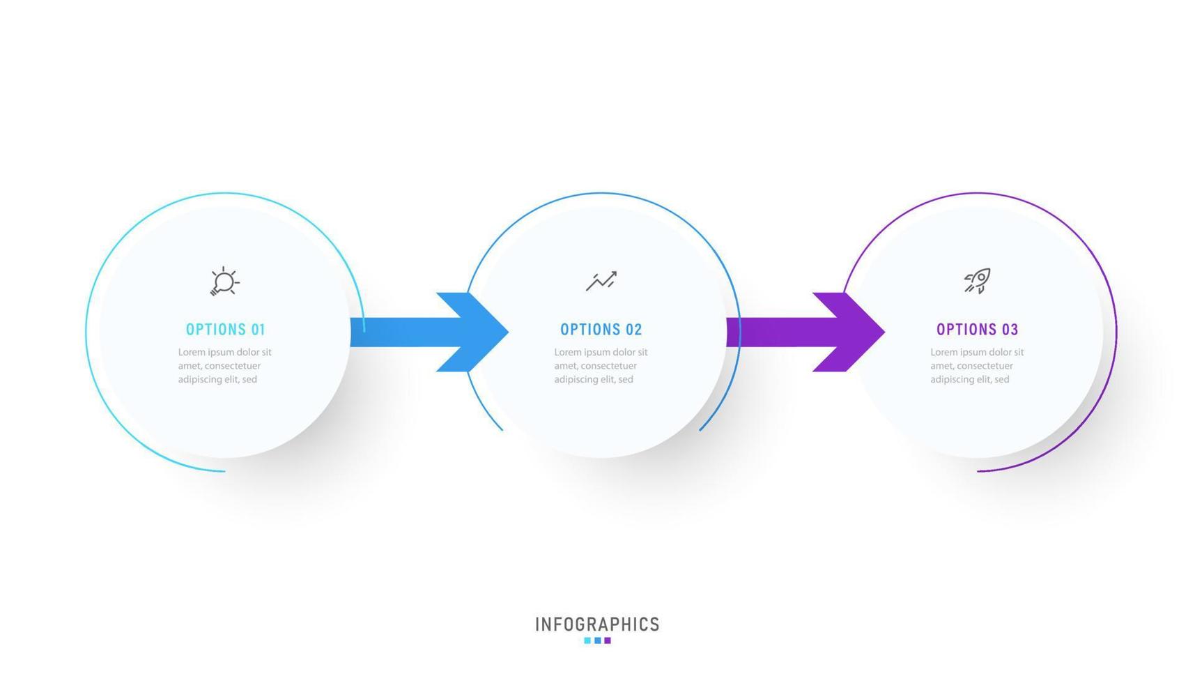 plantilla de diseño de etiquetas infográficas vectoriales con iconos y 3 opciones o pasos. se puede utilizar para diagramas de proceso, presentaciones, diseño de flujo de trabajo, banner, diagrama de flujo, gráfico de información. vector