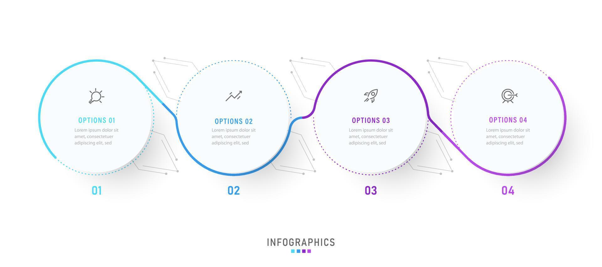 plantilla de diseño de etiquetas infográficas vectoriales con iconos y 4 opciones o pasos. se puede utilizar para diagramas de proceso, presentaciones, diseño de flujo de trabajo, banner, diagrama de flujo, gráfico de información. vector