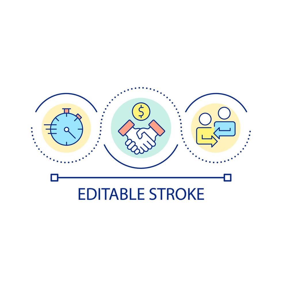 Fast contract closing loop concept icon. Quick agreement signing abstract idea thin line illustration. Contract lifecycle management. Isolated outline drawing. Editable stroke. vector