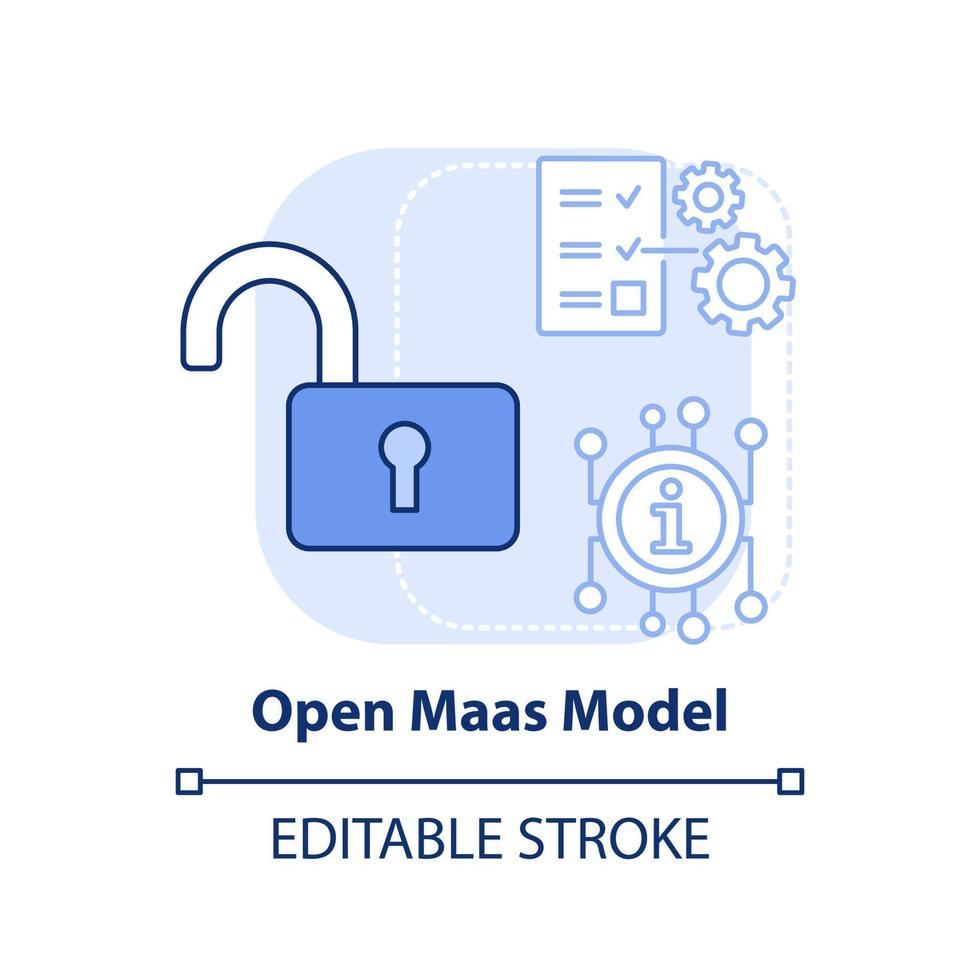 icono de concepto azul claro del modelo maas abierto. utilidad regulada. movilidad como modelo de servicio idea abstracta ilustración de línea delgada. dibujo de contorno aislado. trazo editable. vector