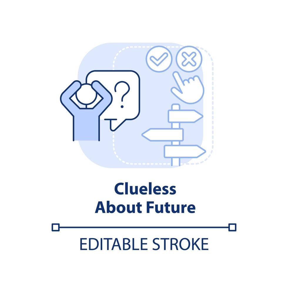 Clueless about future light blue concept icon. Issue in adolescence abstract idea thin line illustration. Feeling stress. Isolated outline drawing. Editable stroke. vector
