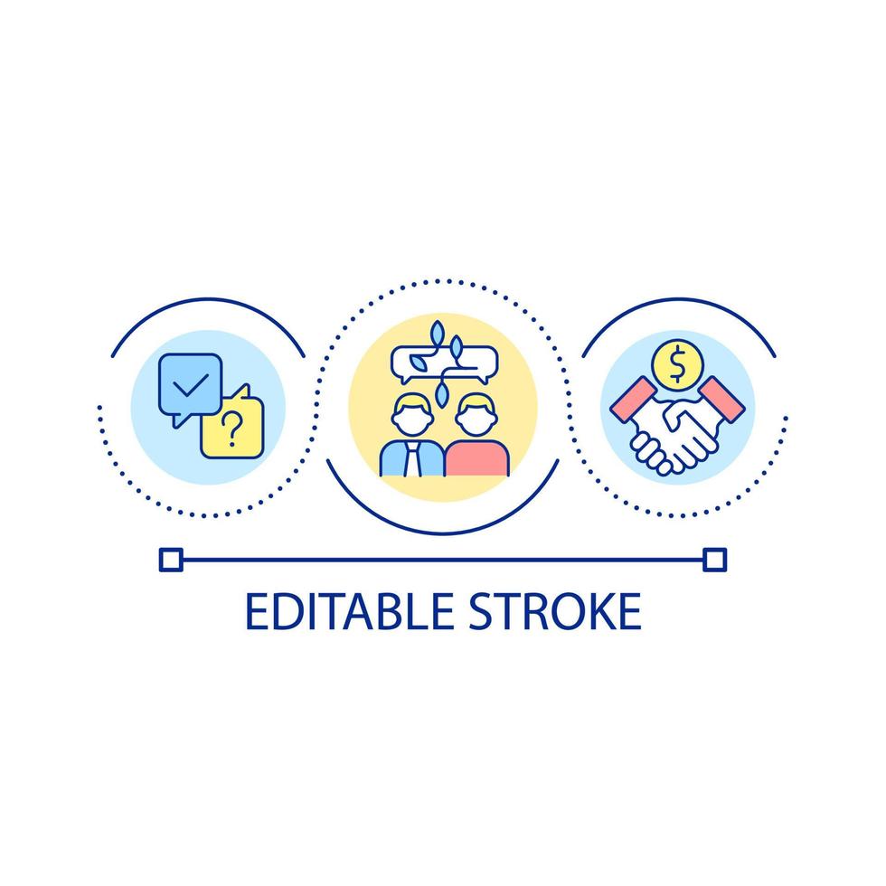 Achieving effective communication loop concept icon. Collaborative environment abstract idea thin line illustration. Reaching agreement. Isolated outline drawing. Editable stroke. vector