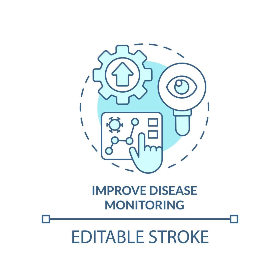 Improve disease monitoring turquoise concept icon. Pandemic prevention abstract idea thin line illustration. Isolated outline drawing. Editable stroke. vector
