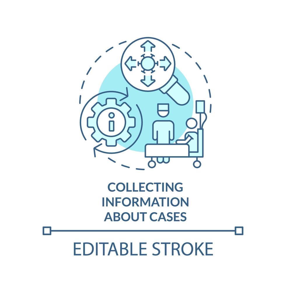 Collecting information about cases turquoise concept icon. Disease monitoring abstract idea thin line illustration. Isolated outline drawing. Editable stroke. vector