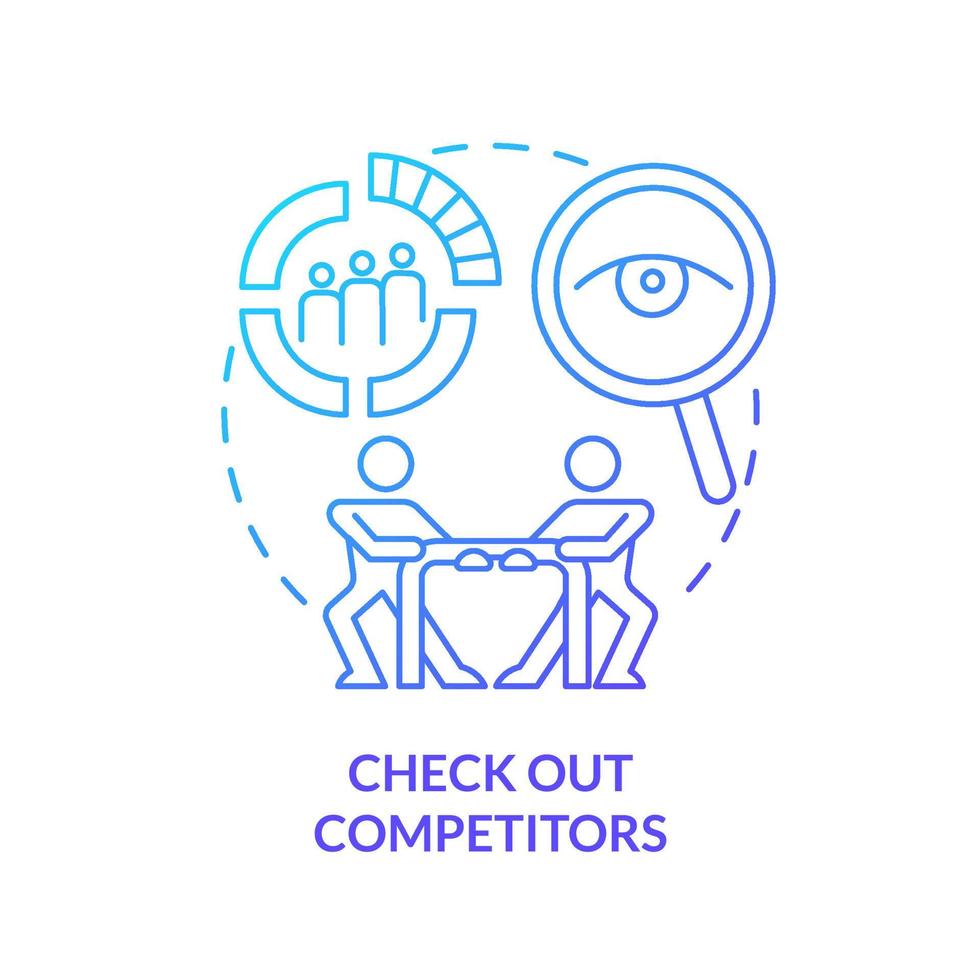 Check out competitors blue gradient concept icon. Creating website do abstract idea thin line illustration. SEO analytics. Analysis tools. Isolated outline drawing. vector
