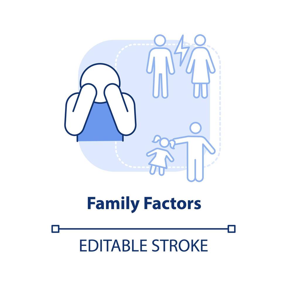 Family factors light blue concept icon. Home environment. Problem in public schools abstract idea thin line illustration. Isolated outline drawing. Editable stroke. vector