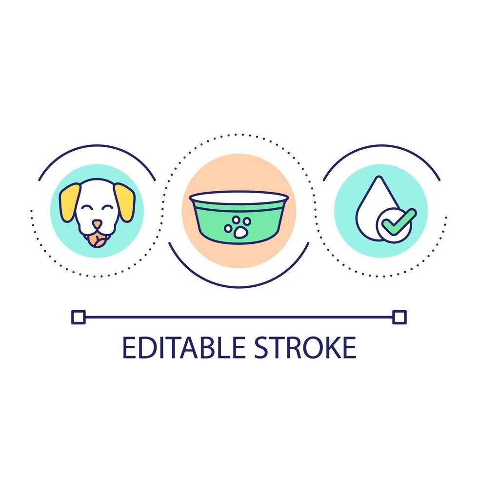 Provide you dog with water loop concept icon. Hydration for pet while travelling. Roadtrip advice abstract idea thin line illustration. Isolated outline drawing. Editable stroke. vector