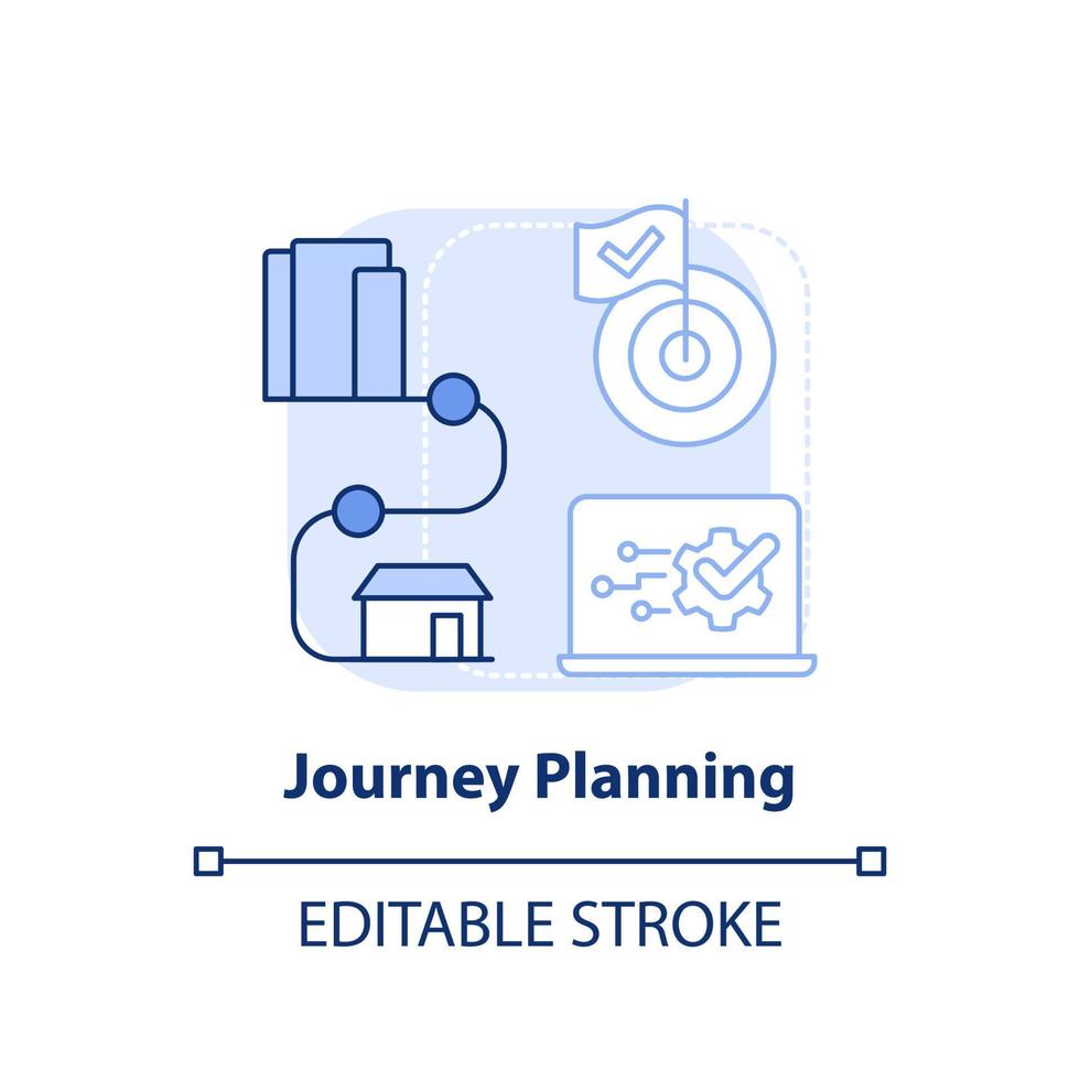 Journey planning light blue concept icon. Route and means of travelling. Maas perk abstract idea thin line illustration. Isolated outline drawing. Editable stroke. vector