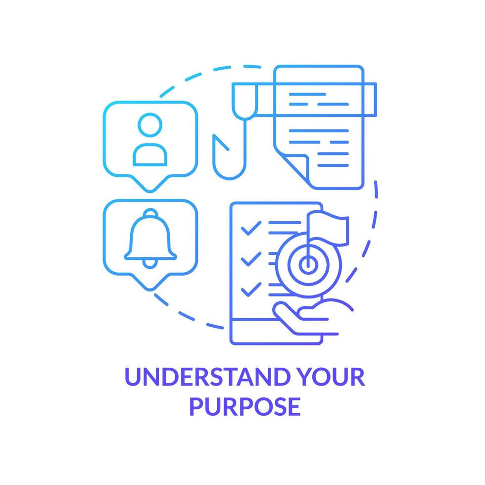 Understand purpose blue gradient concept icon. Tip for designing website abstract idea thin line illustration. Identify particular topic. Isolated outline drawing. vector