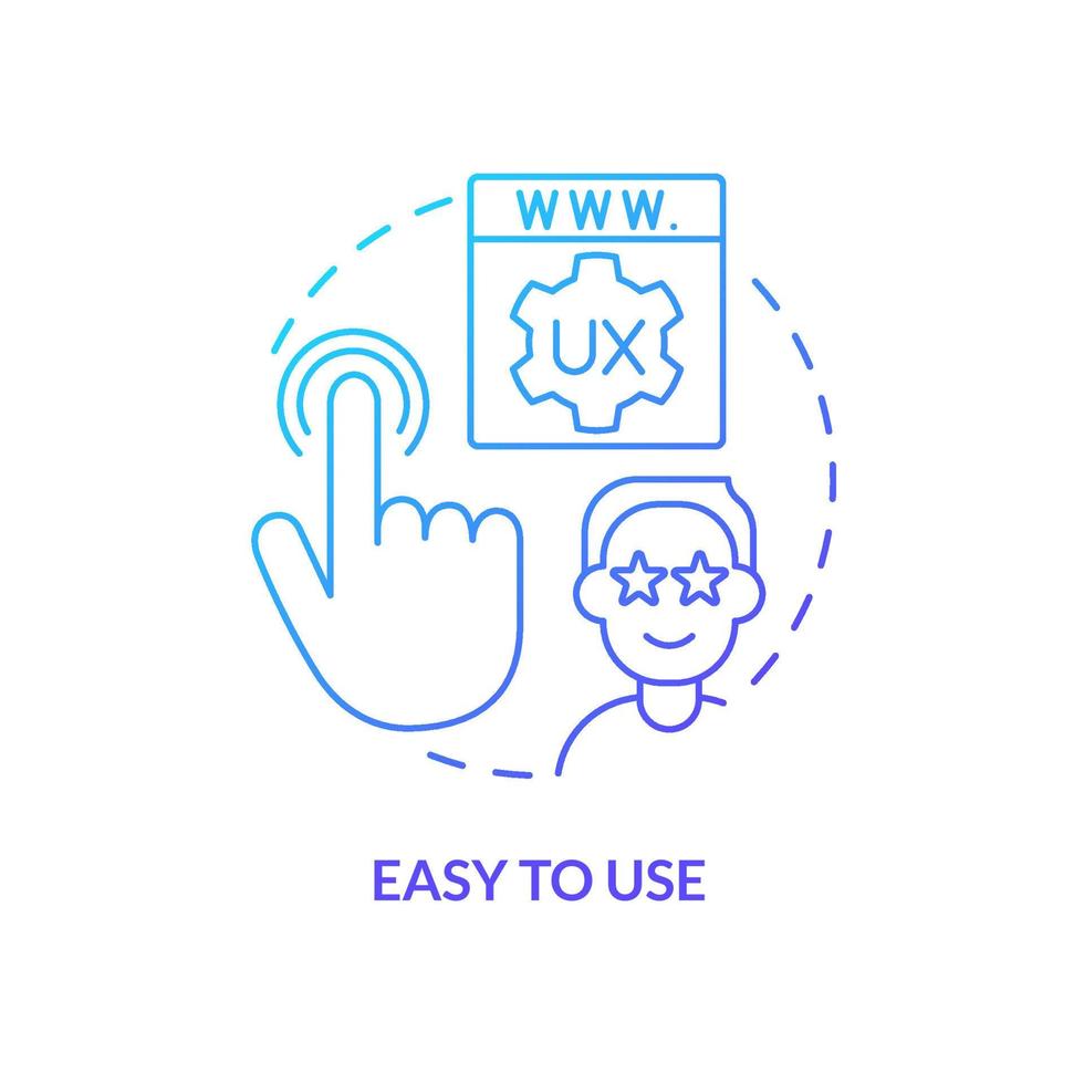 Easy to use blue gradient concept icon. Great website feature abstract idea thin line illustration. Simple interface. UX design. User experience. Isolated outline drawing. vector