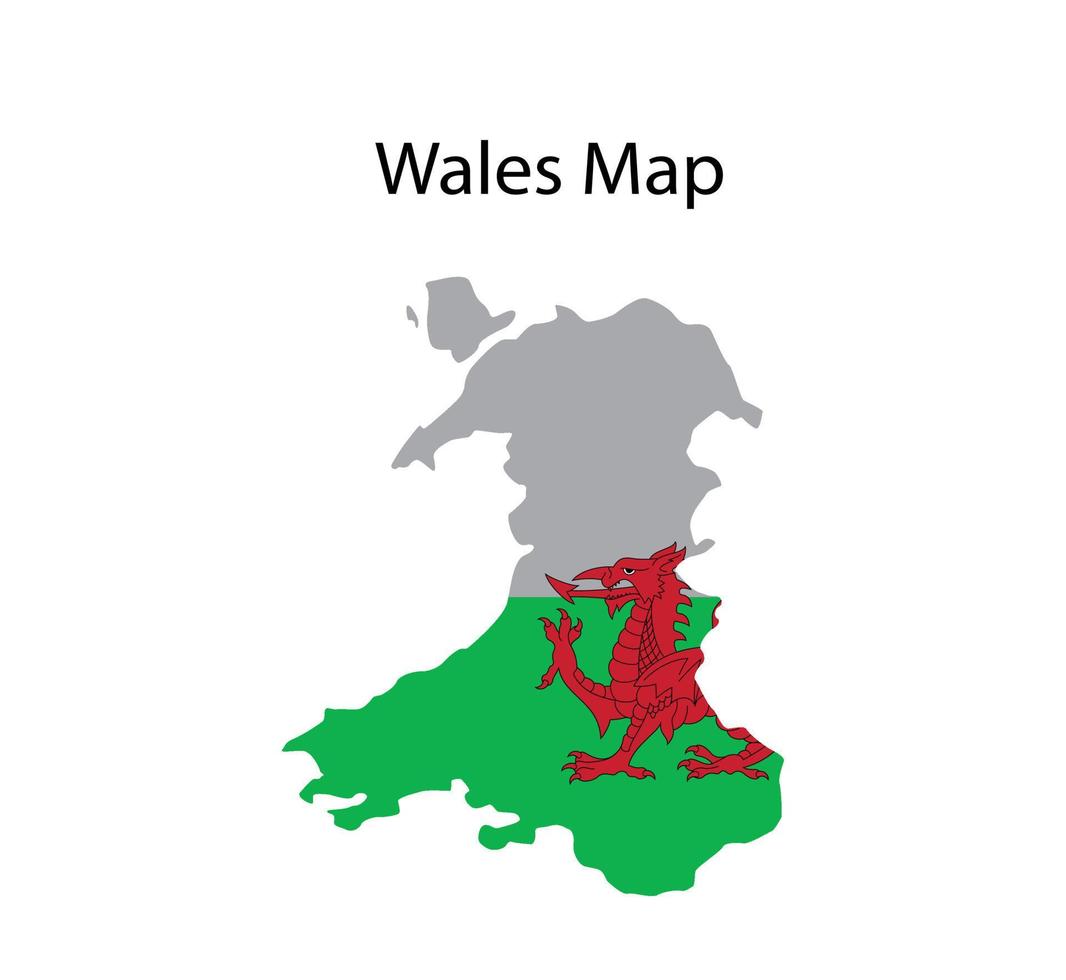 Wales Map Vector Illustration in National Flag Background