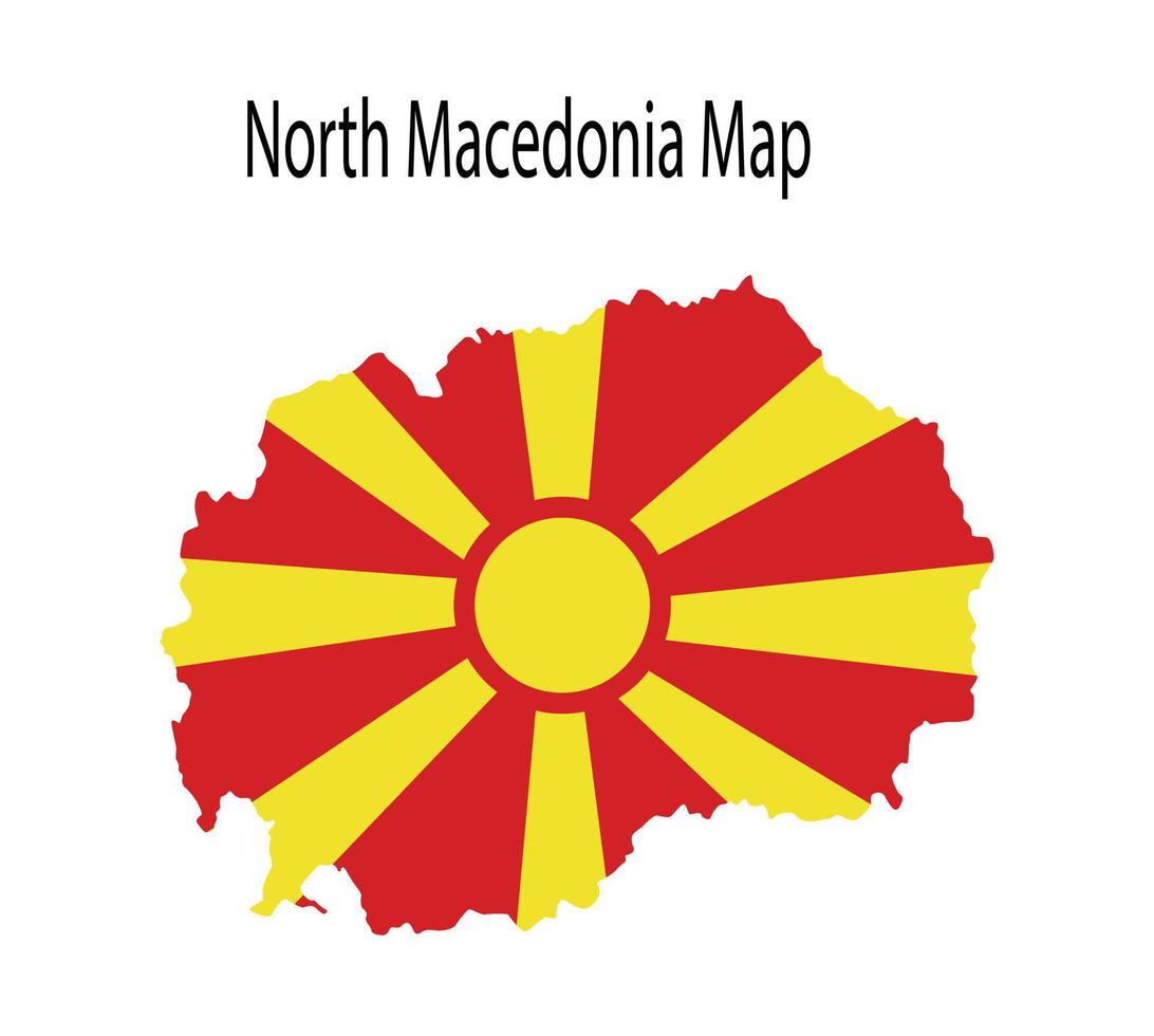 North Macedonia Map Vector Illustration in National Flag Background