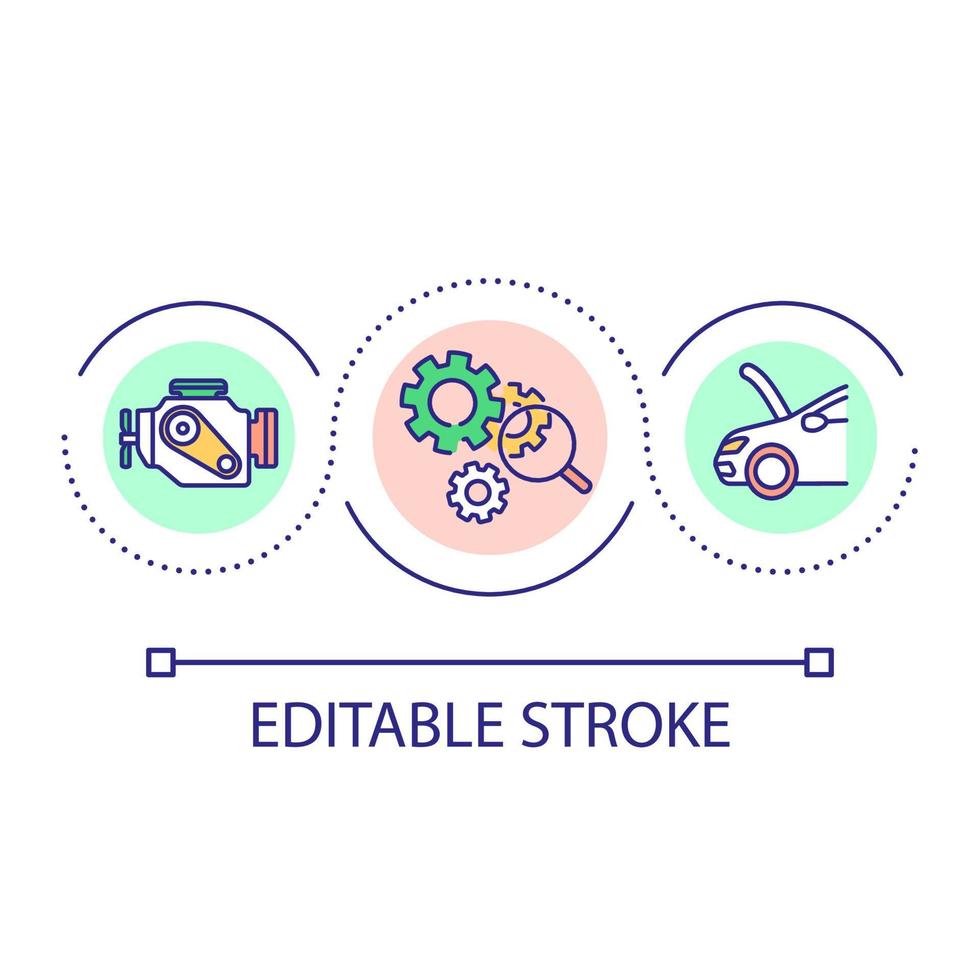 Vehicle inspection loop concept icon. Car travel preparation. Examine car before roadtrip abstract idea thin line illustration. Isolated outline drawing. Editable stroke. vector