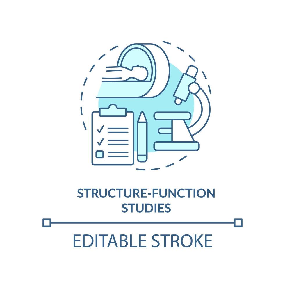 Structure function studies turquoise concept icon. Pandemic preclinical research abstract idea thin line illustration. Isolated outline drawing. Editable stroke. vector