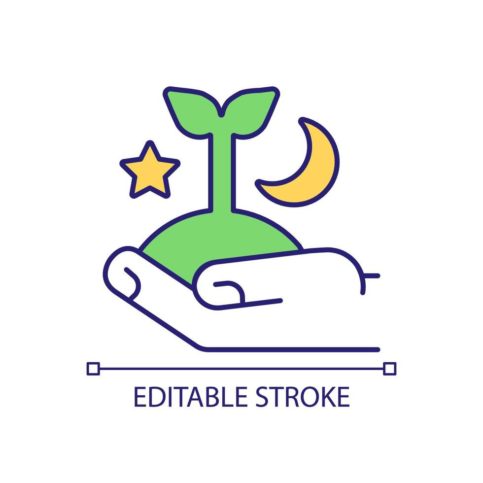 Astrological sowing RGB color icon. Esoteric gardening. Magic signs for seeding. Horticultural practice. Isolated vector illustration. Simple filled line drawing. Editable stroke.