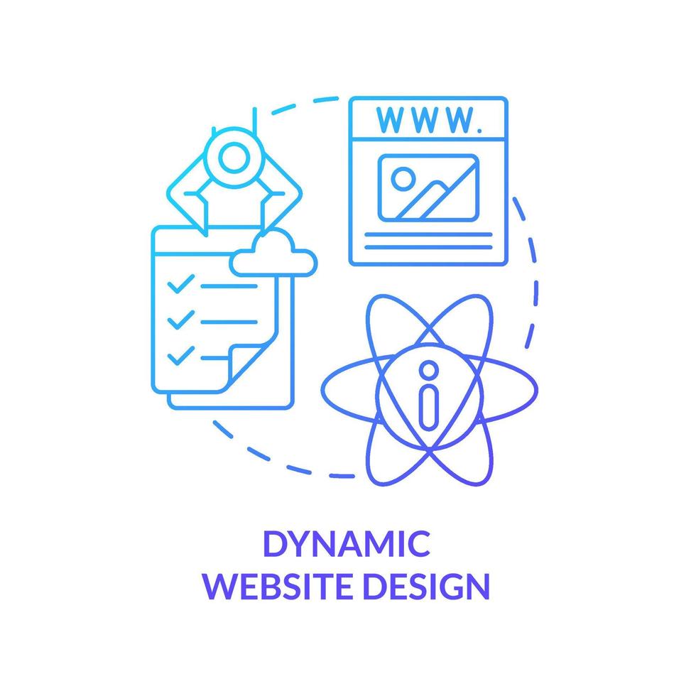 Dynamic website design blue gradient concept icon. Responsive web designing kind abstract idea thin line illustration. Database-driven site. Isolated outline drawing. vector
