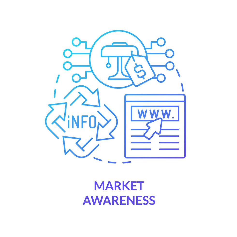 Market awareness blue gradient concept icon. Website content type abstract idea thin line illustration. Recognition of product, service. Isolated outline drawing. vector