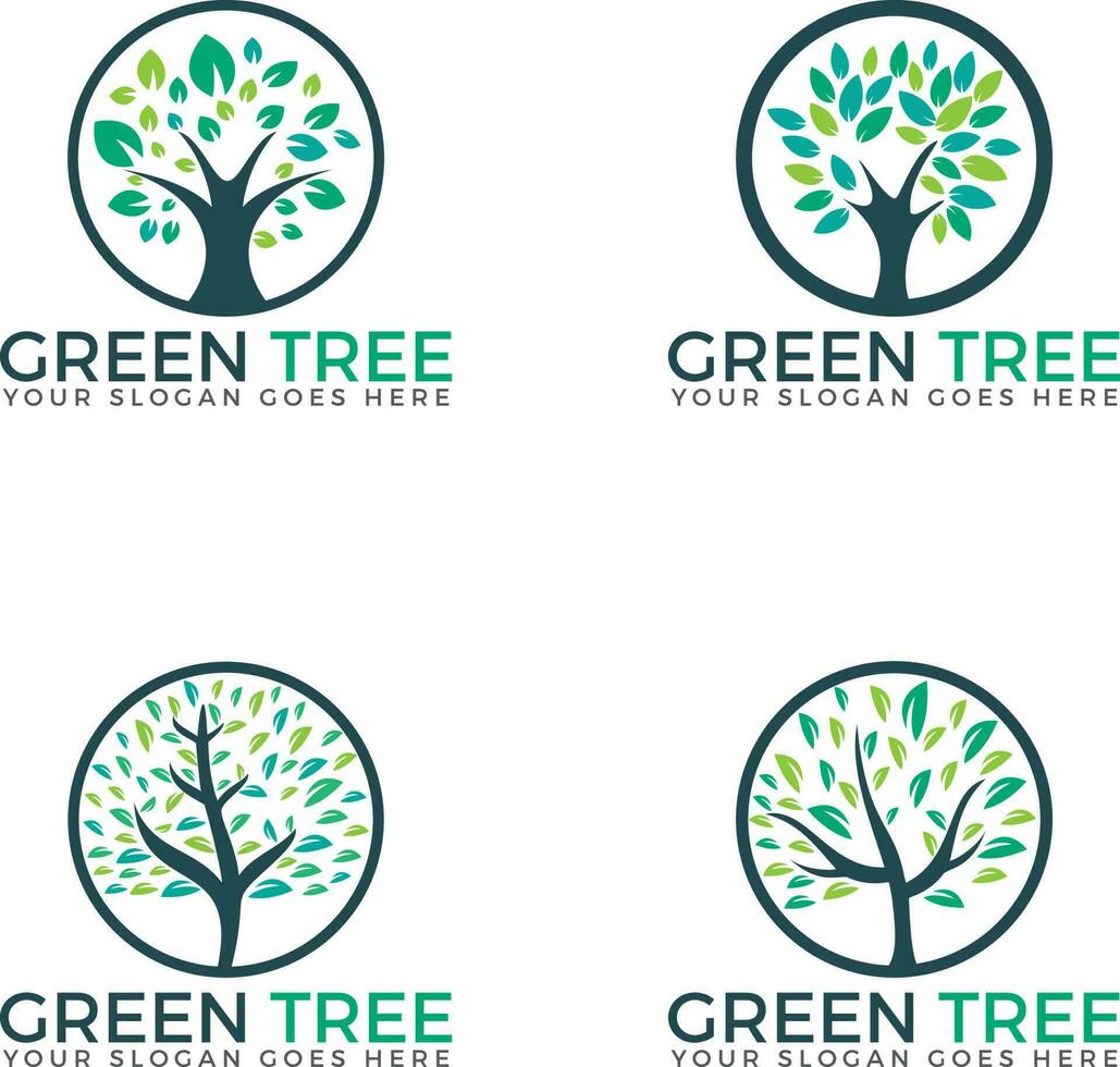 Abstract green trees set logo vector designs.