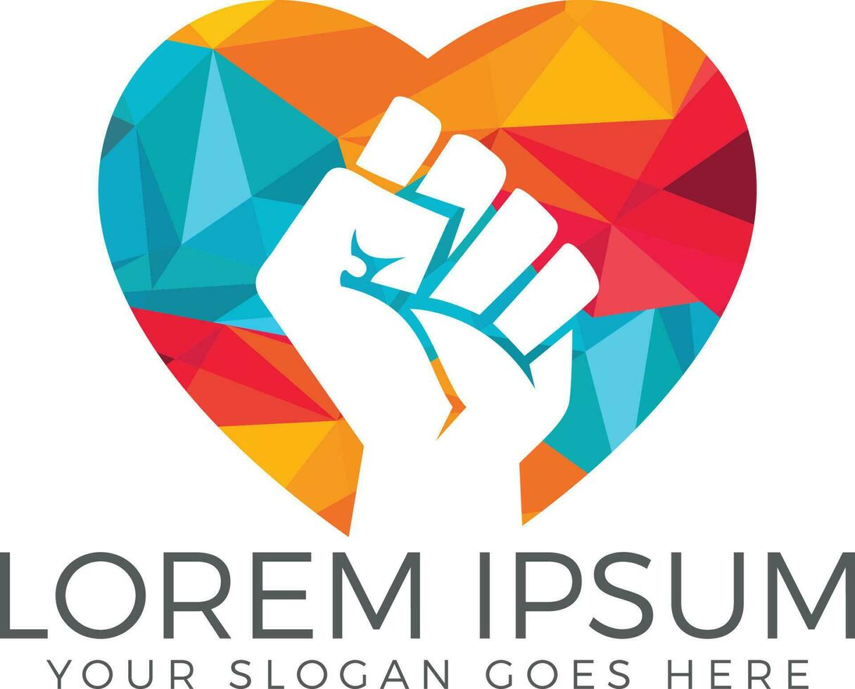 Power Fist heart shape abstract vector logo design.
