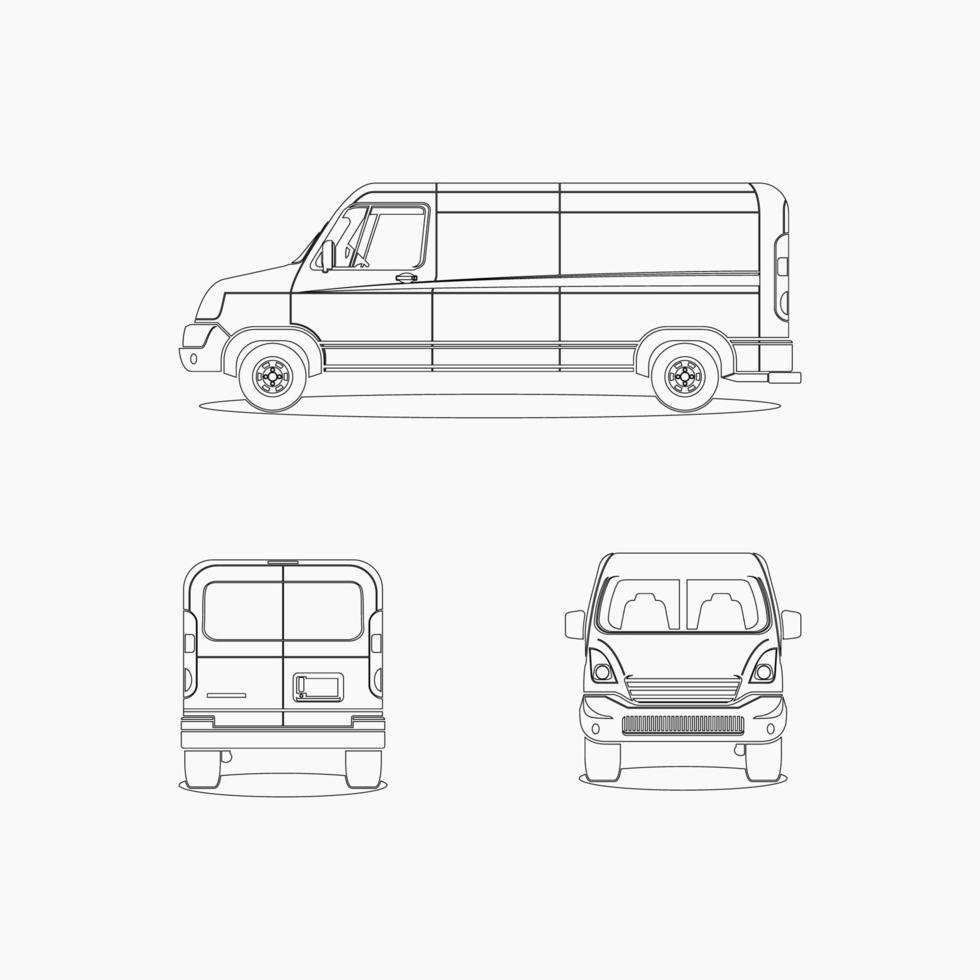 varias vistas editables de la ilustración vectorial de la furgoneta de entrega de carga con un estilo de contorno para los elementos artísticos del vehículo de transporte o el diseño relacionado con el negocio de envío vector