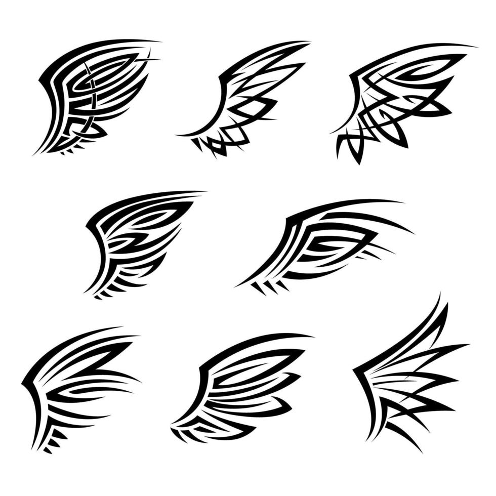 alas de tatuajes tribales negros con plumas decorativas vector