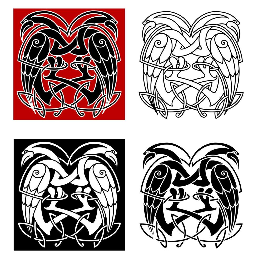 Stork or heron birds with celtic patterns vector