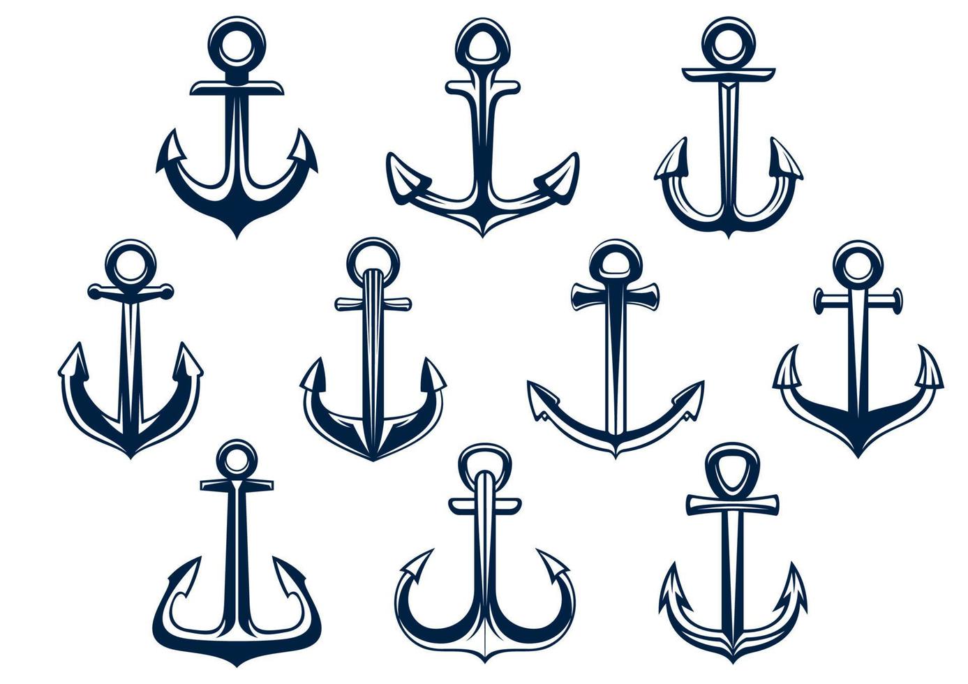 conjunto heráldico de anclas de barcos marinos vector