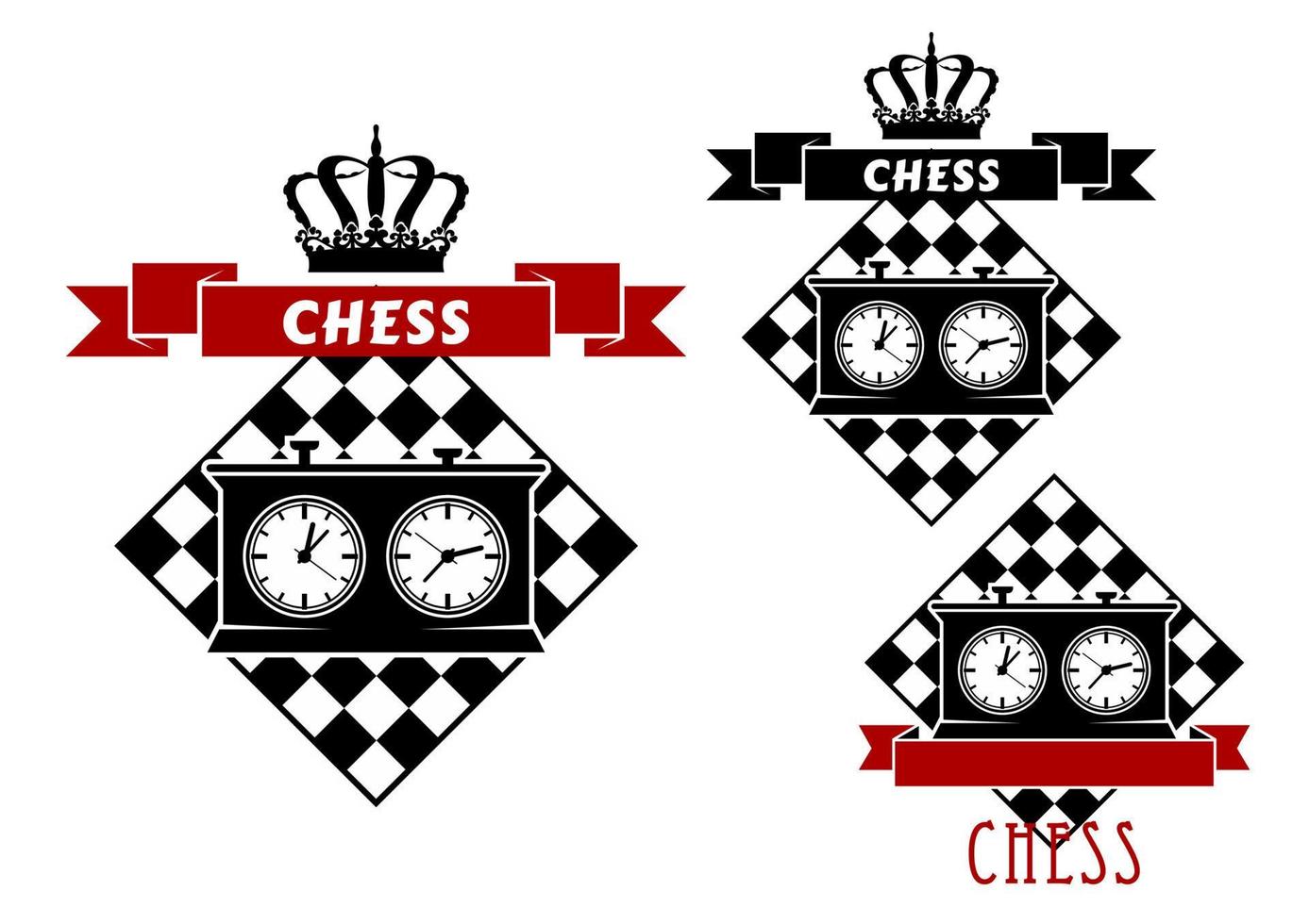 Chess symbols with clocks on chessboard vector