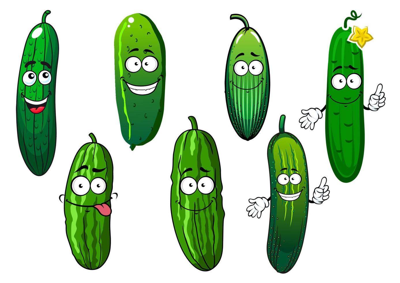 vegetales de pepino orgánico verde maduro de dibujos animados vector