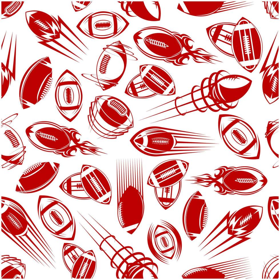 Seamless red sketched rugby balls pattern vector