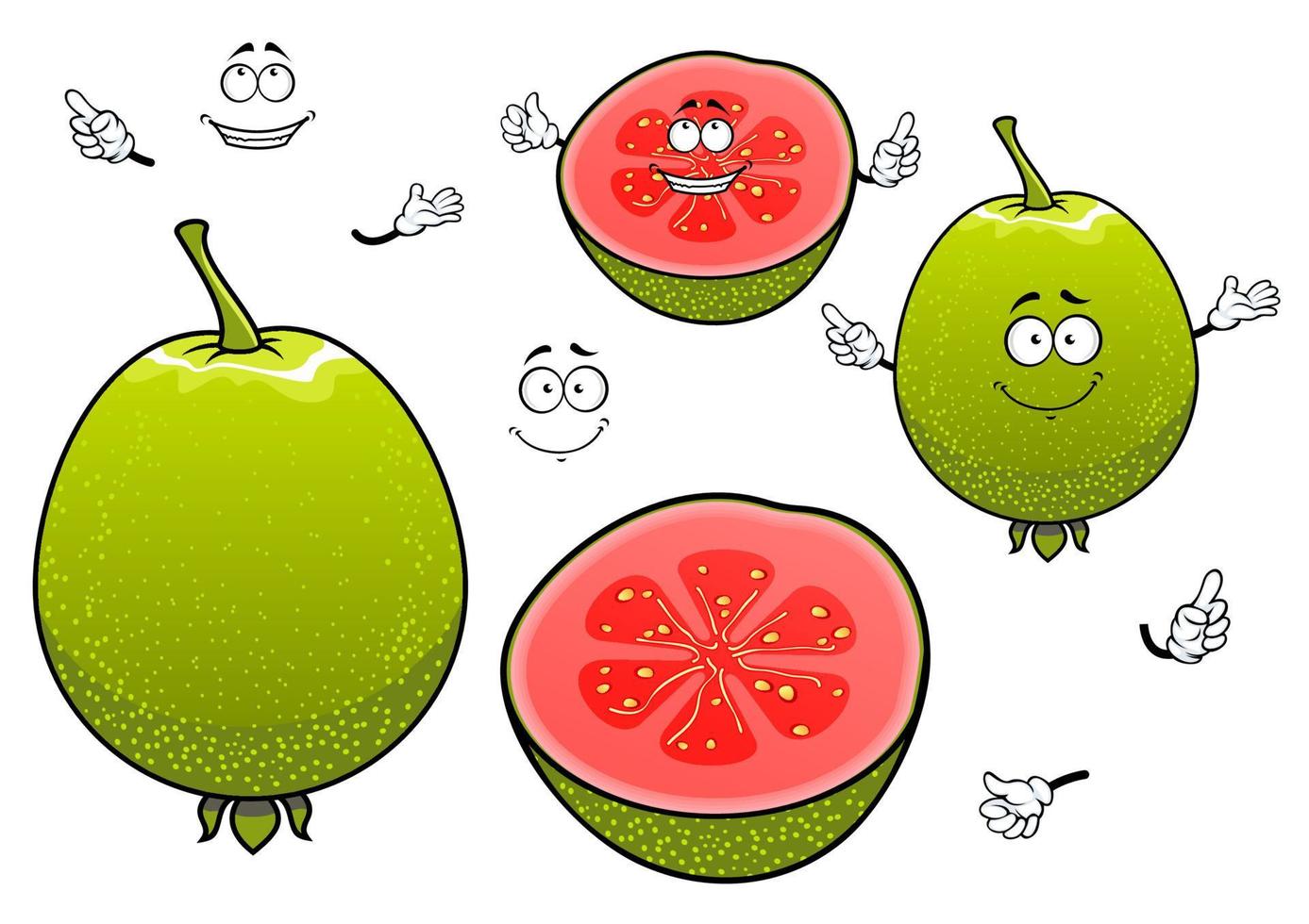 Mexican tropical cartoon guava fruits characters vector