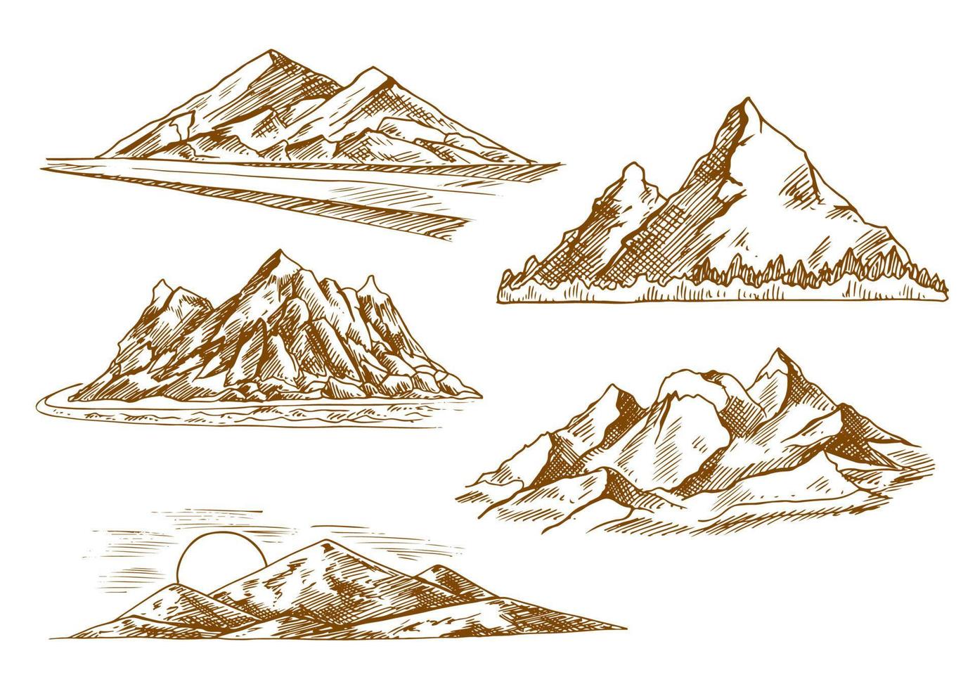 Mountain landscapes symbols with river and forest vector