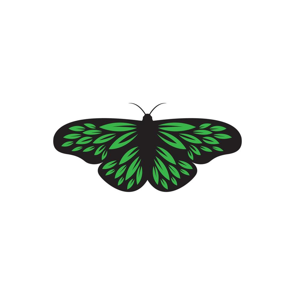 logotipo de silueta de mariposa con hojas vector icono símbolo ilustración diseño minimalista